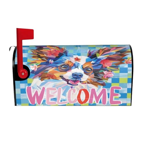 Image of Dujiea Blue Dog Welcome Mailbox Wrap, Waterproof Magnetic Post Box Cover, Standard Size 25.5 inchX 21 inch Garden Yard Outside Farmhouse Home Decor