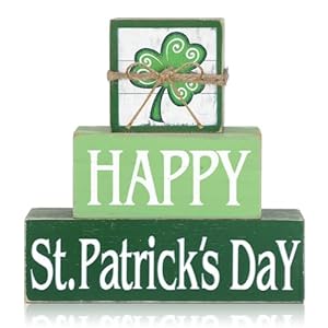 3 Pcs St Patricks Day Table Sign St Patricks Day Table Decorations Farmhouse Wooden Shamrock Blocks Signs Lucky Print Irish Tiered Tray Decor for Home DeskCute