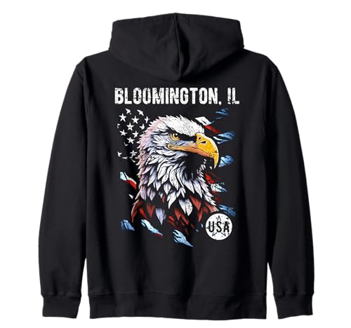 Bloomington IL - Bandera patriótica de Estados Unidos, diseño de estilo vintage Sudadera con Capucha