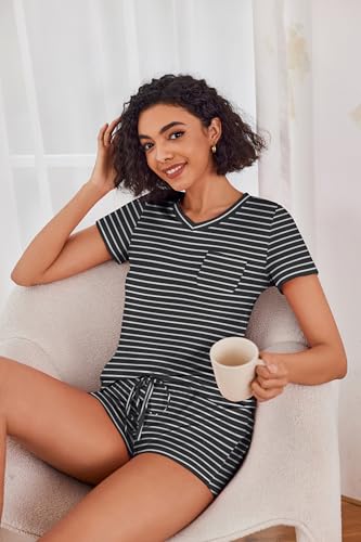 Image of Ekouaer Womens Pajama Sets Short Sleeve Pajamas for Women Sets Soft Lounge Sets Casual V Neck Sleepwear PJS