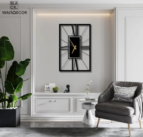 Image of Wall Clock Stylish Metal Analog Wall Clock for Living Room, Bedroom, Office, Kitchen, Home and Hall | Antique Fancy Big Size Modern Wall Watch (Black DA-9, 50 CM)