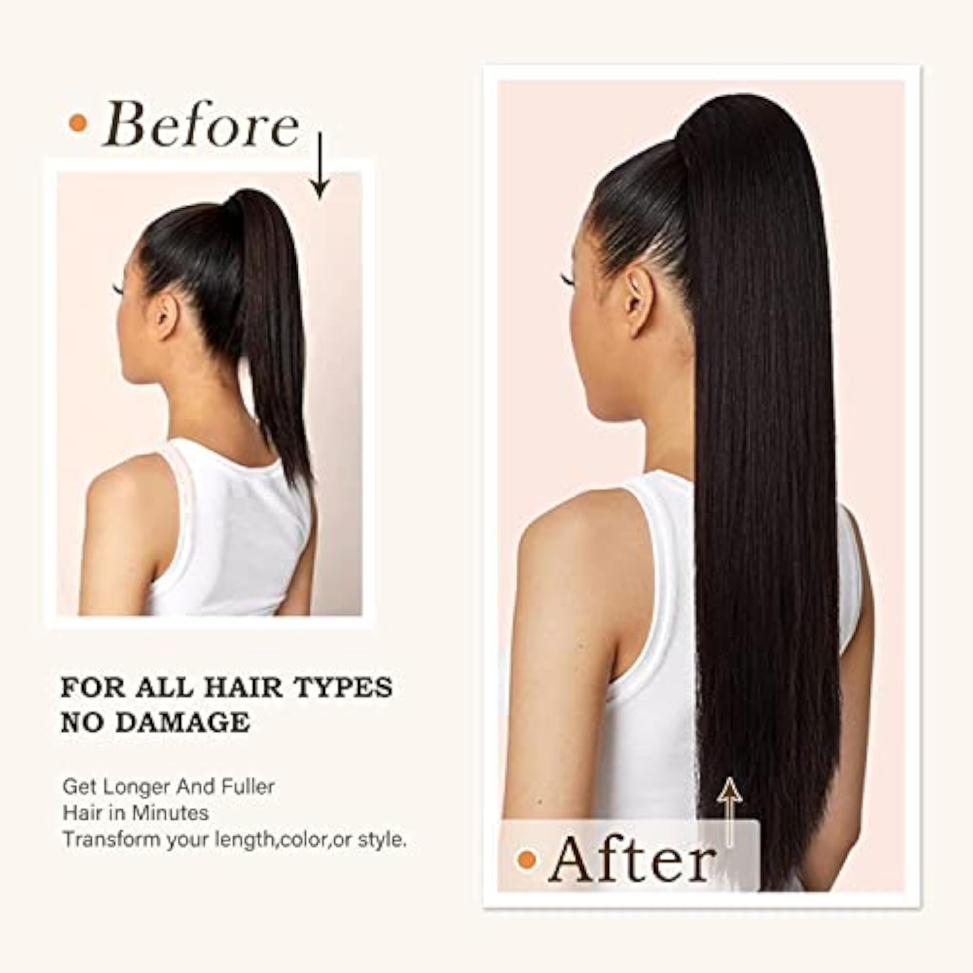 Straight Ponytail Extensions Hair Piece Wrap, Synthetic