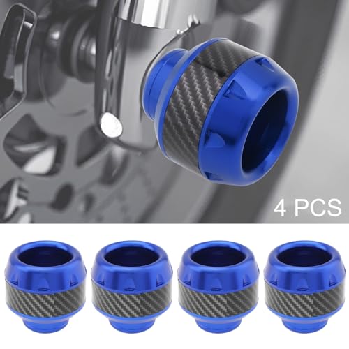 Image of 4Pcs Motorcycle Fork Frame Sliders, Aluminum Crash Protectors Decor | Fits 10-14.5mm axles. Sacrificial impact protection for fork /frame /exhaust. Stylish carbon fiber decal. For sooter (Blue)