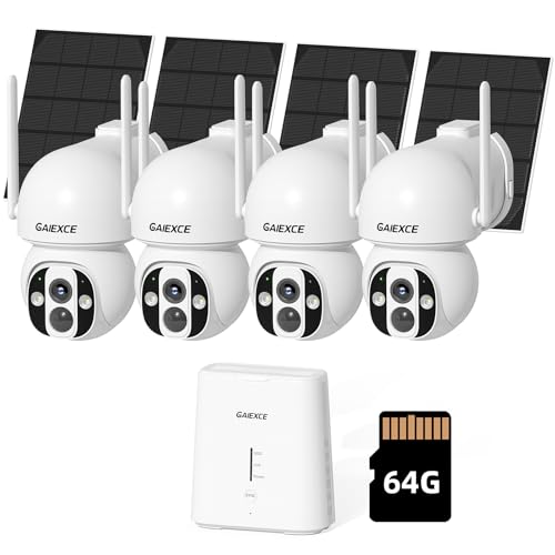 Image of Solar Cameras Outdoor Wireless, No Subscription, Expandable to 10CH, 4 Cam Kit, Home Security Camera System, 4MP Color Night Vision, 360 Pan&Tilt, Auto Tracking, 2.4G /5G WiFi, 64G SD Card
