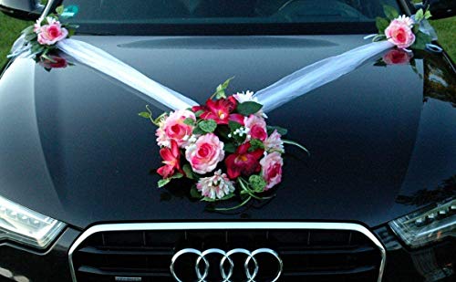Autoschmuck – Décorations de voiture de mariage – Réalisées à partir de roses et de dentelle
