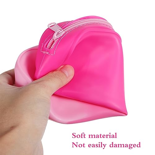 Image of Silicone Pencil Case Pouch Bag Candy Color Pencil Case Cute Pen Case Silicone Pencil Case Small Cute Aesthetic Zipper Pencil Pouch for Travel Cosmetics Makeup (Pink)