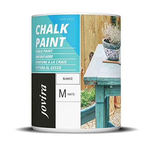 JOVIRA PINTURAS Pintura Efecto Tiza. Chalk Paint al Agua Mate. Renueva tus muebles con creatividad. (750 Mililitros, Blanco) Cover