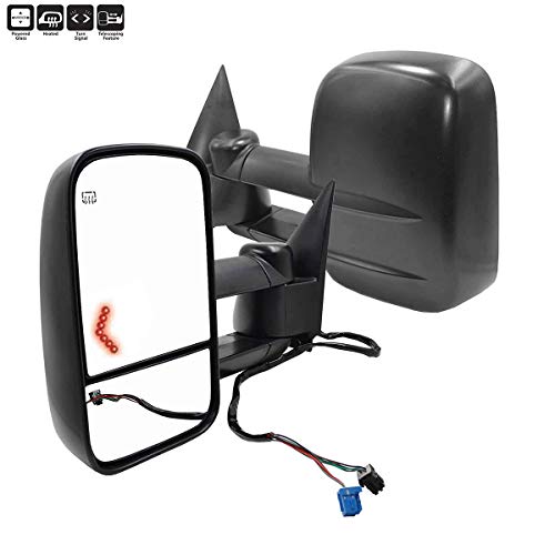 AERDM New Pair Towing mirrors Set Power Tow Heated Telescoping with Arrow Signal Light Side Mirrors Fit Chevy/GMC/Cadillac Silverado Sierra Avalanche Suburban Tahoe Yukon XL Escalade EXT ESV