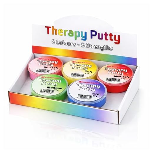 Juego de 5 masillas terapéuticas compresibles no tóxicas antiestrés de primera calidad para ejercitar las manos, 5 niveles de fuerza para adultos y niños, botes de 57 g codificados por colores