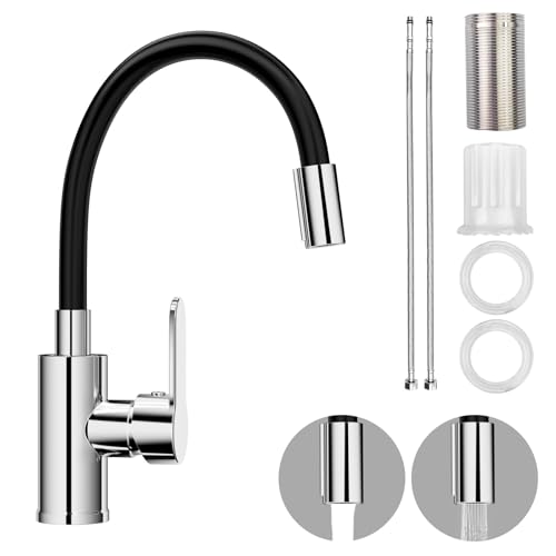 Mitigeur Évier avec Bec Flexible, Robinet Cuisine Noir, Cuisine Mitigeur Rotative à 360°, Robinet de Flexible, Faucet Evier avec Deux Fonctions de Pulvérisation
