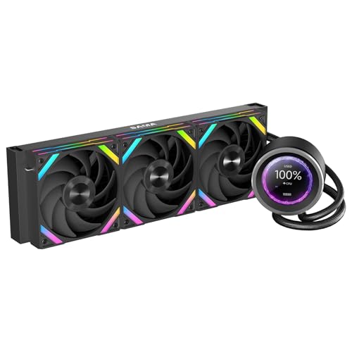 SAMA Q60 Disipador de CPU AIO de 360 ​​mm con pantalla LCD de 2,8", extraíble magnéticamente,ventiladores modulares XT120, aspas LCP, soportes adicionales, 115X, 2011, 1200, 1700, 1851, AM4, AM5 negro