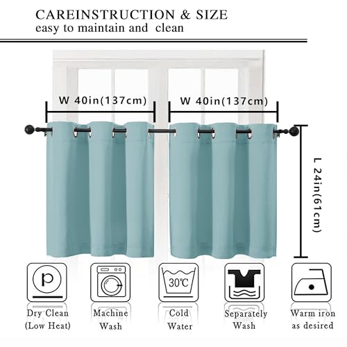 Image of Simplebrand Aqua Short Kitchen Curtains 24 Inch Length 2 Panels Set, Small Windows Room Darkening Curtain for Bathroom, Cabinet, Basement, RV Camper, Thermal Insulated Short Drapes, 40 x 24 Inch