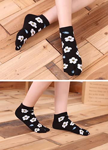 Hellomamma Women's Tabi Flip Flop Socks Two Toe Split Athletic Cotton Colorful Ankle Sock 4Pairs #TOP3