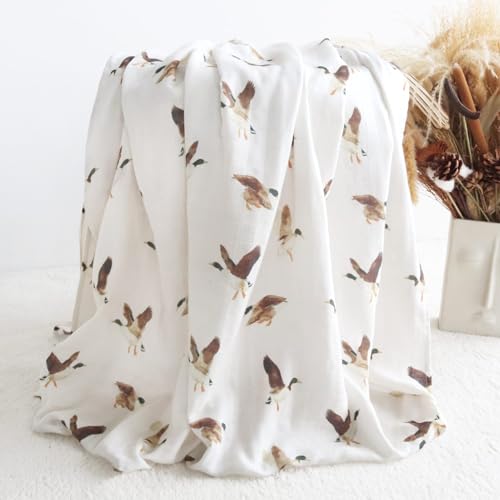 Image of LifeTree Baby Swaddle Blankets, Boys Girls Muslin Swaddling Wrap Receiving Blanket for Newborn, 70% Viscose from Bamboo and 30% Cotton, Large 47 inch x 47 inch, Duck and Coffee Checkered