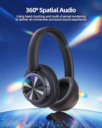 Hybrid Active Noise Cancelling Headphones 120H Playtime Wireless Headphones Bluetooth 6.0 Over Ear Headphones with 6 ENC HD Call Mic, Hi-Res 360° Spatial Audio ANC Headphone for Travel Workout Black - image 8