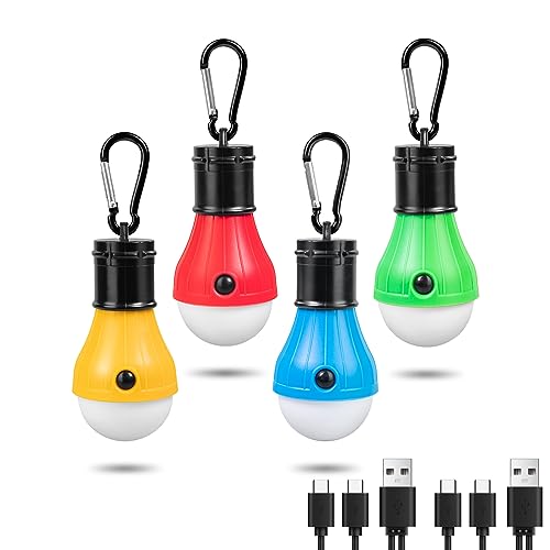 Jarxin Led Camping Lantern USB Rechargeable,Outdoor Tent Lights for Camping Hanging,Kids with Clip Hook Camping Flashlight (4 Packs Colored)