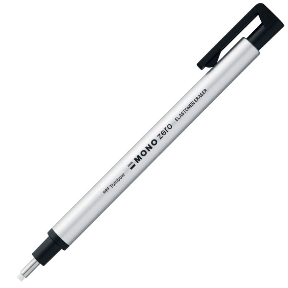 Tombow Mono Zero - Set di gomme da cancellare con supporti rotondi e quadrati (4 in totale) e ricariche (colore a scelta), colore: argento