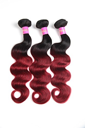 8A 1B/99j Brazilian Virgin Hair Body Wave 3 Bundles 100 g/bundle Total 300 g Ombre Burgundy Human Hair Extensions Hair Weaving (10'' 12'' 14'', 1b/99j)