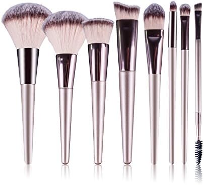 Diolee 8 Pcs Makeup Brush Set Professional Wood Handle Premium Synthetic Kabuki Blending Flat Contour Eye Sculpting Face Powder Angled Brow Lip Brush Tool Brushes Kit