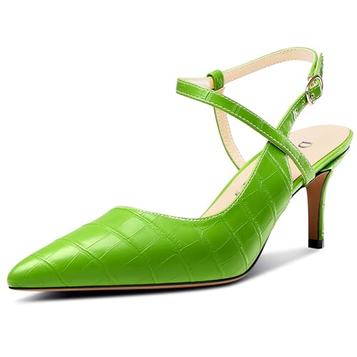 DearOnly Kitten Heels for Women, Slingback Stiletto Mid Heels Pointed Toe Ankle Strap Pumps Casual Buckle Dress Shoes 2.6 Inches Heels