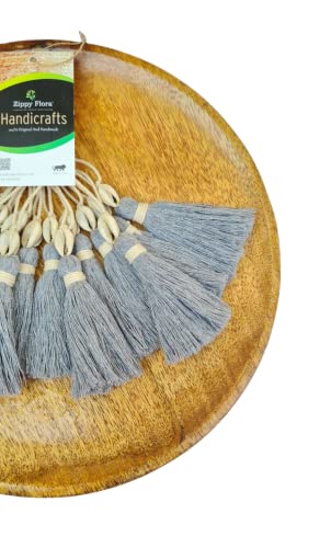 Image of Zippy Flora Handmade Cotton Tassels with Cowrie Shells for DIY & Crafts Project, Pack of 10 (Grey)