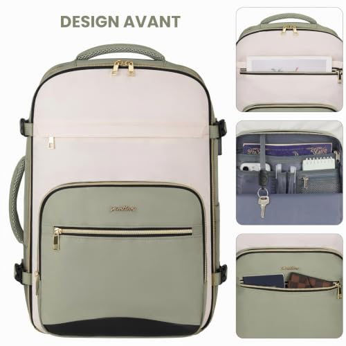 Organisateur De Valise Voyage : YAMTION Sac à dos de voyage cabine femme Vert avec 4 cubes de r... – Image 3