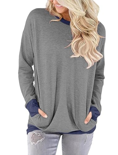 ONLYSHE Womens Crewneck Sweatshirt Casual Loose Fitting Tops Long Sleeve T Shirt
