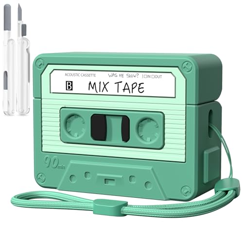 Image of AirPods Pro 3 Case Cover, KOREDA Funny Cassette Tape Design Case for Airpods Pro 3rd Generation 2025, Cute Cartoon Fashion Silicone Protective Case for Women Men (Green)