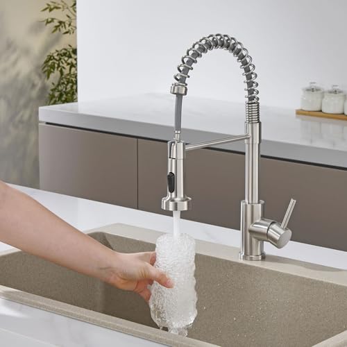 Image of Pull Down kitchen Faucet Head Replacement, Kitchen Faucets 2-Function Spray Nozzle, Kitchen Sink Sprayer Replacement Compatible with Model Number SZ-S-3314-BN-01&SZ-S-3315-BN-01, Brushed Nickel