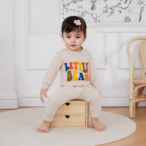 VISGOGO Baby Boy Girl Clothes Little Bean/Tractor Outfits Letter Embroidery Long Sleeve Sweatshirt Tops Pants3