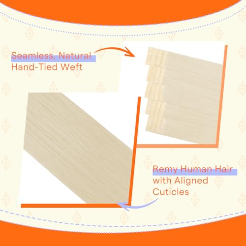 Image of Full Shine Hand Tied Tape in Hair Extensions Human Hair 40g 20Pcs 16 Inch Color 60 Platinum Blonde for Volume Adding and Thin Hair Filling Real Remy Human Hair Extensions