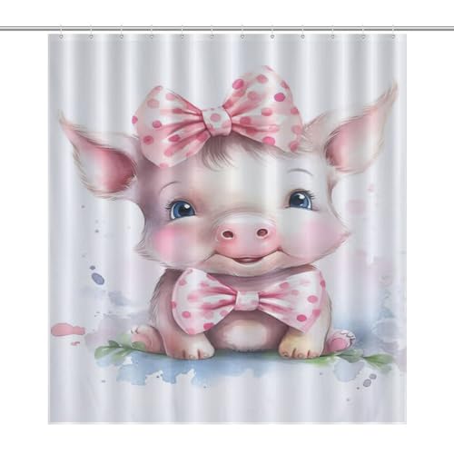 Rideau de bain cochon lavable et imperméable avec 12 crochets inclus pour douche - 7
