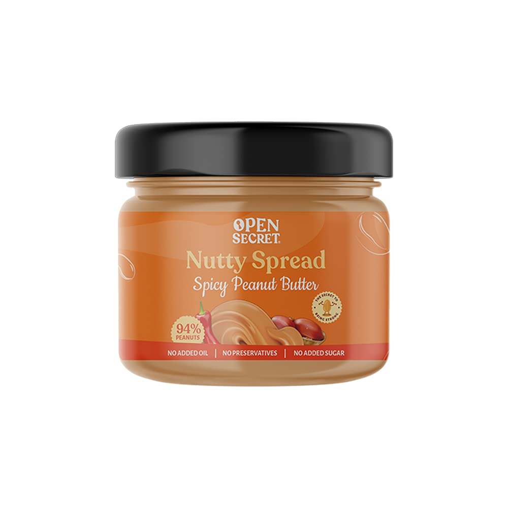 Open Secret Spicy Peanut Butter 305 grms | 94% Peanuts | No Added Sugar | No Added Oil | No Preservatives | Premium Whole Nuts| Spicy Chutney | Good with Dosas, Idlis, & Parathas | Podi Flavor