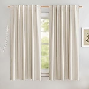 NICETOWN Natural Linen Curtains, Complete Blackout Drapes, Thermal Insulated & Noise Reducing Window Draperies with White Liner, Noise Reducing Short Drapes for Kids Room (52″ W by 45″ L, 2 Panels)