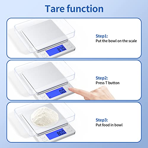 Food Scale, 3000G/0.1G High Precision Digital Kitchen Scale For Food Ounces And Grams, Smart Weight Scale For Weight Loss, Coffee Cooking, Jewelry, Powder With Lcd Display And 2 Tray #TOP2