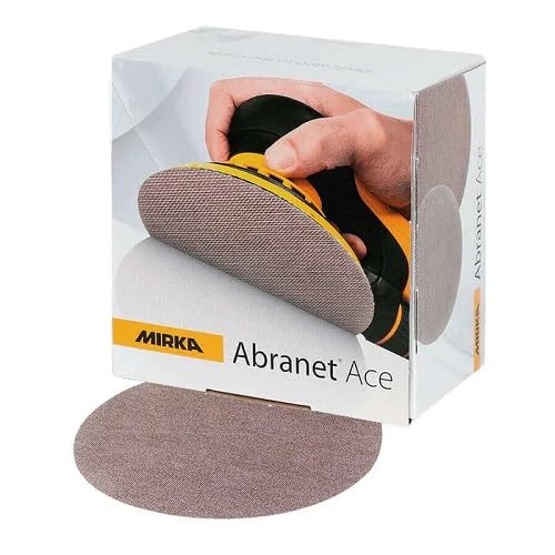 Mirka AC24105022 Abranet Ace Sanding Disc - 150mm Grip - P220 Grit - Körnung: Keramik/Keramik - Bindung: Kunstharz über Kunstharz - Unterlage: PA Netz/PES Netz - Hellbraun - Packung enthält 50 Stück