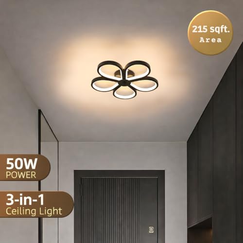 Image of ORANOOR 50W LED Ceiling Chandelier Light - 3 Color Mode (Warm /Natural /Cool), 12 Inch Flower Design, Eye-Protecting Light for Living Room, Bedroom & Hall