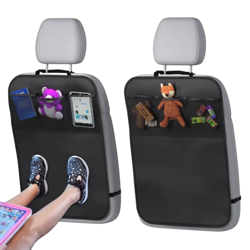 Lot de 2 Protection Siège Voiture Enfant, Protege Siege Arrière Voiture avec 3 Poches Organisatrices et Sangle Réglable, Imperméable et Résistant aux Taches,...