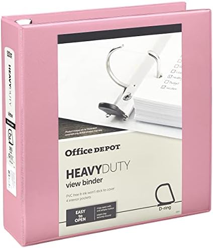 Office DepotHeavy-Duty View 3-Ring Binder, 2" D-Rings, 49% Recycled, Light Pink