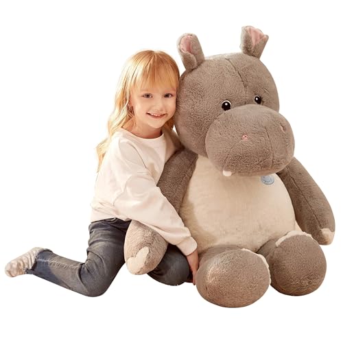 Image of IKASA 30" Giant Hippo Stuffed Animal, Super Soft, Zipper-Free Plush | Extra Plump Full Body Filling, Child-Safe One-Piece Design, Cute Hugging Hippopotamus Pillow Gift for Kids, Girls & Adults