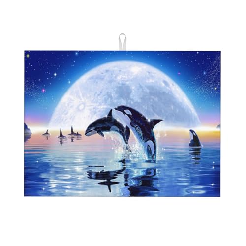 台所水切りマットシャチの群れ 速乾吸水マット 食器乾燥マット 丸めて収納 皿置き 速乾性 耐油性 抗菌 消臭 お手入れ簡単 大判 衛生 防カビ 丸めて収納 滑り止め 棚シート46*61cm