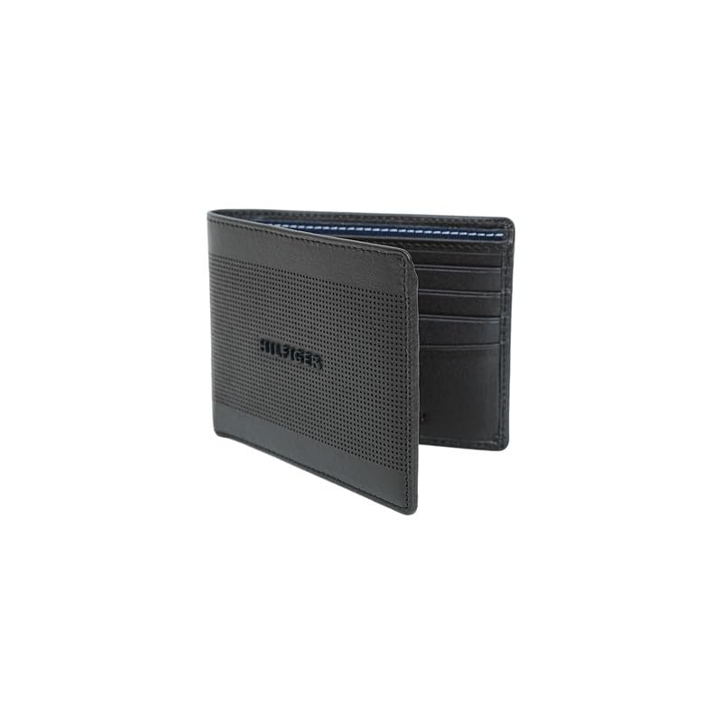 Image of Tommy Hilfiger Men's Benin Slimfold Wallet - Brown| Laser-Etched Leather | Ultra-Slim Design| Purse for Men | Ideal for Gifting