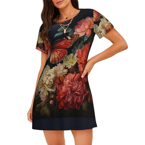 Chemise de nuit légère femme à motifs papillons pour l'été