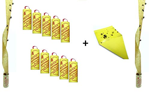 Preisvergleich Produktbild Fliegenfänger Rollen, Insektenfänger,Fliegenfalle Umweltfreundlich,giftfrei + 1 Makalu Gelbsticker (10 Rollen + 1 Gelbsticker)