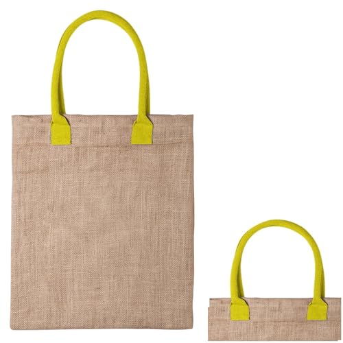 noTrash2003 2 sacchetti di iuta in iuta, 38 cm x 42 cm, con manici colorati di media lunghezza, borsa per la spesa, borsa da spiaggia, 9 kg, portata in 6 colori, giallo.