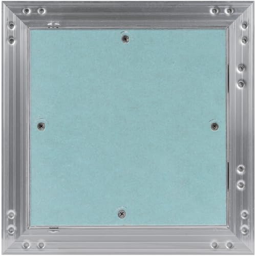 Vent Systems Revisionsklappe Trockenbau 20x20 cm mit 1.25 cm Wasserdicht Gipskarton - Wand, Decke Push-Click Aluminium Rigips Revisionstür - Innen Sanitär - Befliesbar Wartungsklappe, Serviceklappe