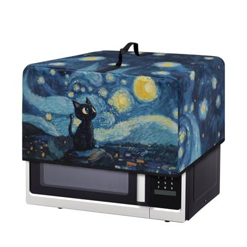 Image of Microwave Oven Dust Cover Air Fryer Toaster Oven Protector, Stain-Resistant Small Appliances Cover, L, 20.9 x 15.7 x 12.4 Inches, Black Cat Starry Night Print