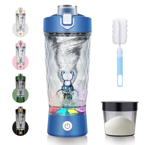 SOARFLY Shaker électrique 650 ml, avec compartiment à poudre, rechargeable par USB, pour poudre de potéine et milkshake, sans BPA, bleu