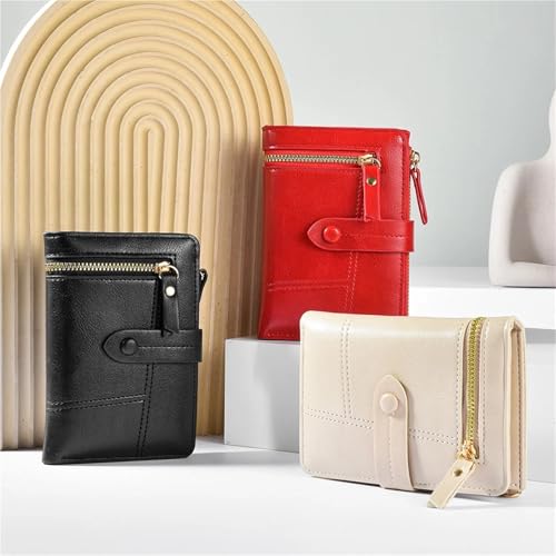 Purse Ladies PU Leather Short Folding Purse Vertical Double Zipper Women's Wallet for Change，Credit Card(Red)2