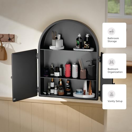 Image of iSTAR Premium Multipurpose Wall Mounted Storage Cabinet with Mirror, Bathroom Cabinet with Mirror /ABS Bathroom Storage Cabinet /Wall Mounted Bathroom Cabinet /Mirror with Storage for Bathroom (Black)